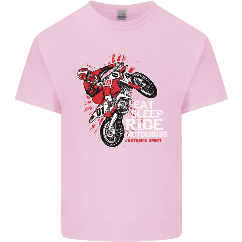 Eat Sleep Ride Motocross Dirt Bike MotoX Mens Cotton T-Shirt Tee Top Light Pink
