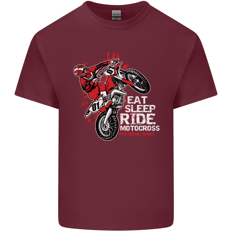 Eat Sleep Ride Motocross Dirt Bike MotoX Mens Cotton T-Shirt Tee Top Maroon