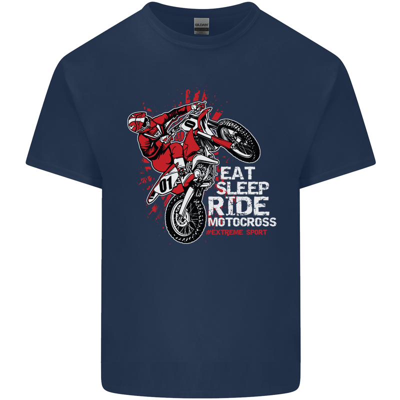 Eat Sleep Ride Motocross Dirt Bike MotoX Mens Cotton T-Shirt Tee Top Navy Blue