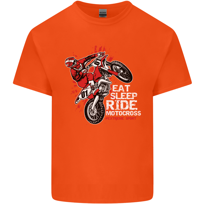 Eat Sleep Ride Motocross Dirt Bike MotoX Mens Cotton T-Shirt Tee Top Orange