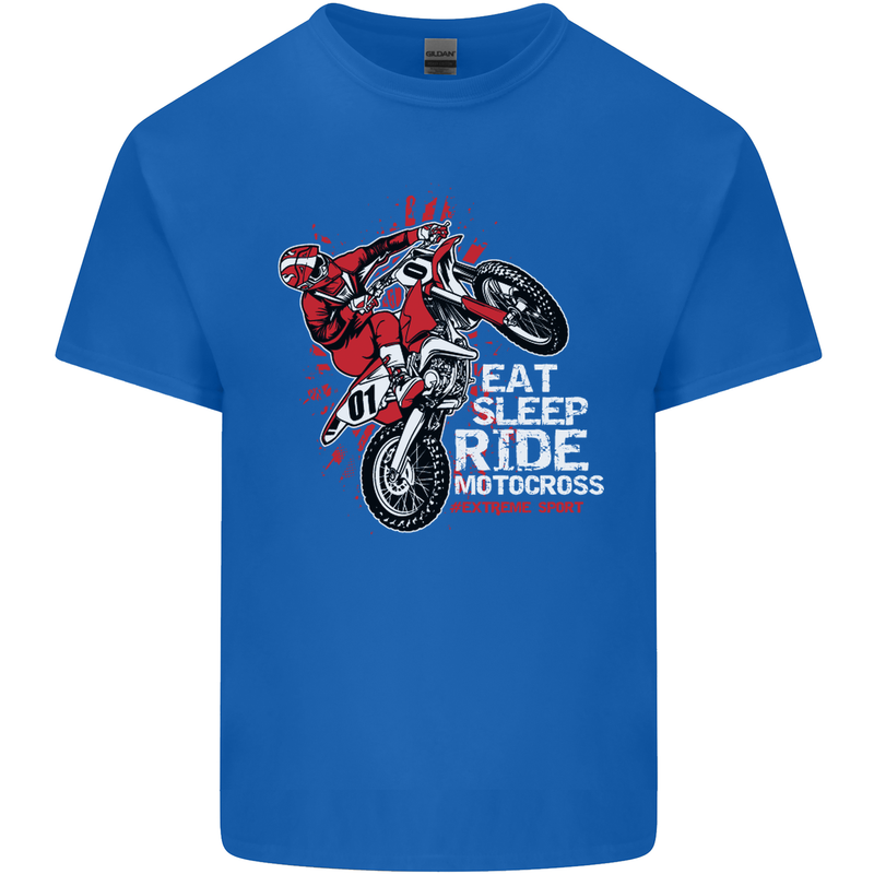 Eat Sleep Ride Motocross Dirt Bike MotoX Mens Cotton T-Shirt Tee Top Royal Blue