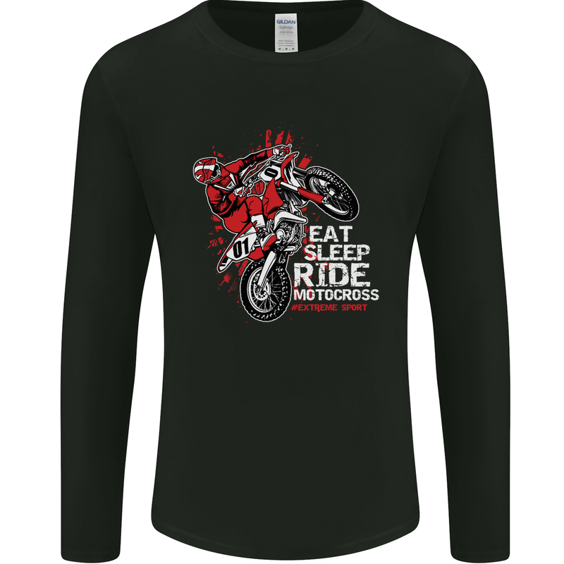 Eat Sleep Ride Motocross Dirt Bike MotoX Mens Long Sleeve T-Shirt Black