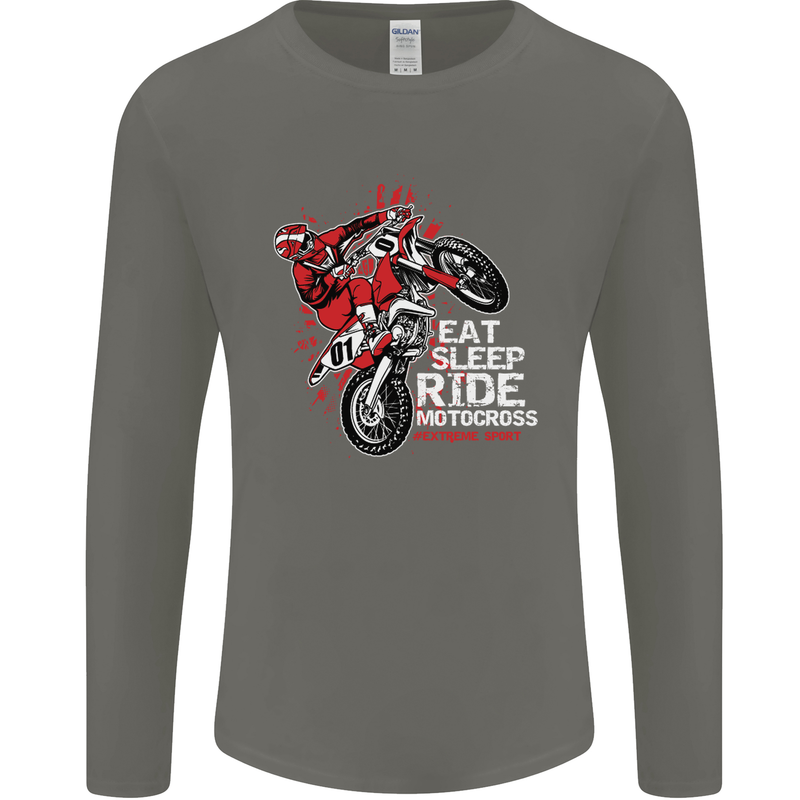 Eat Sleep Ride Motocross Dirt Bike MotoX Mens Long Sleeve T-Shirt Charcoal