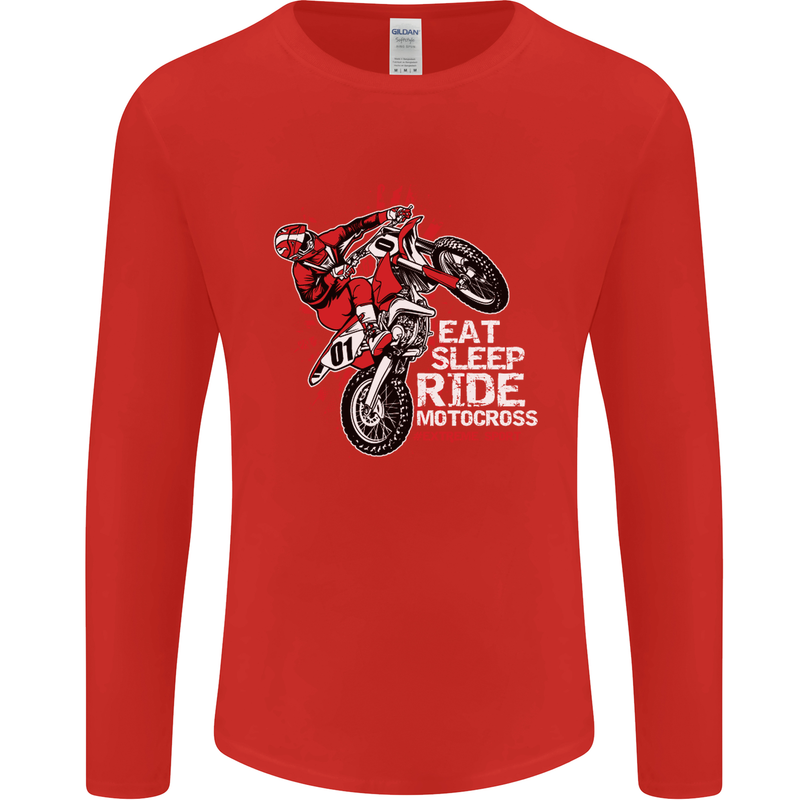 Eat Sleep Ride Motocross Dirt Bike MotoX Mens Long Sleeve T-Shirt Red