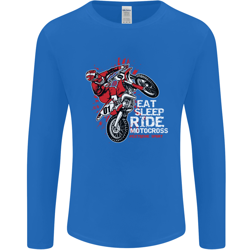 Eat Sleep Ride Motocross Dirt Bike MotoX Mens Long Sleeve T-Shirt Royal Blue