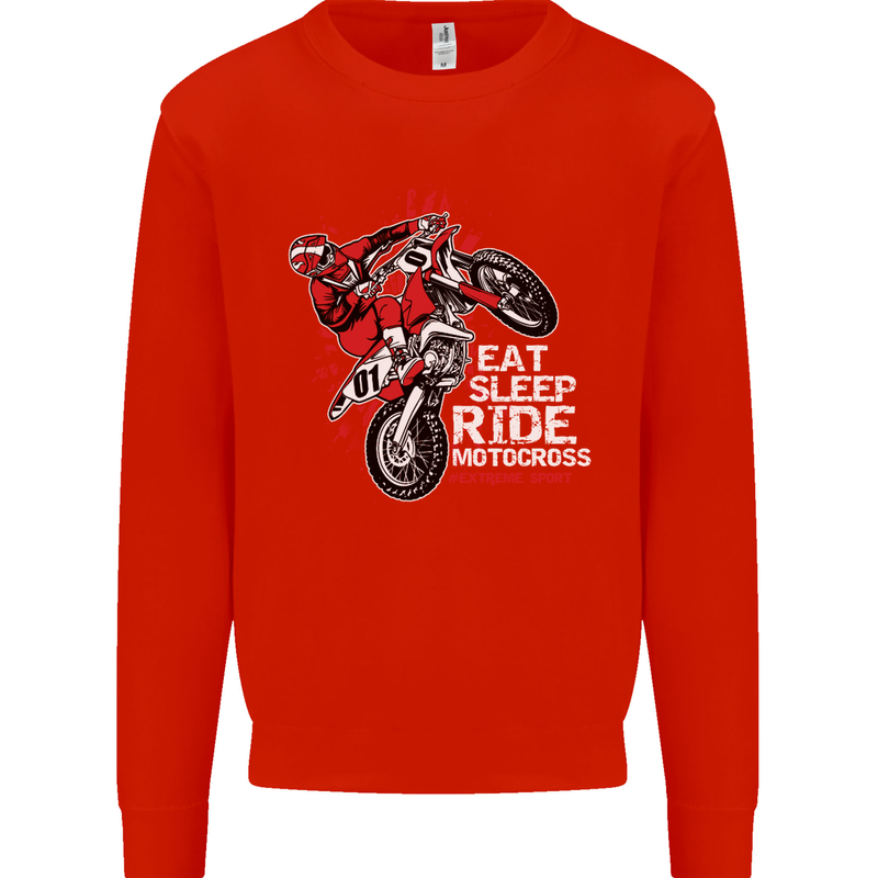 Eat Sleep Ride Motocross Dirt Bike MotoX Mens Sweatshirt Jumper Bright Red