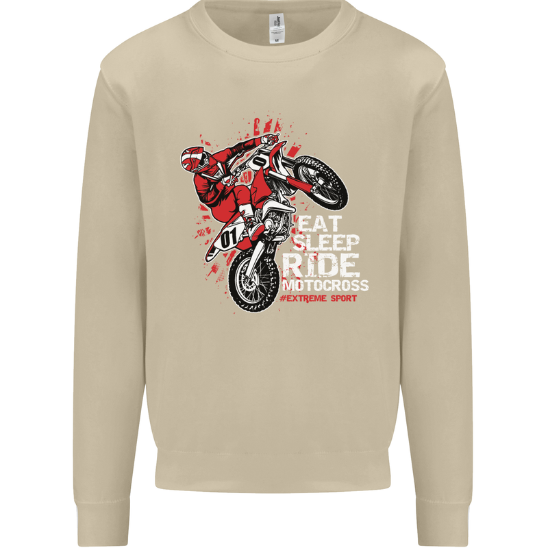 Eat Sleep Ride Motocross Dirt Bike MotoX Mens Sweatshirt Jumper Sand
