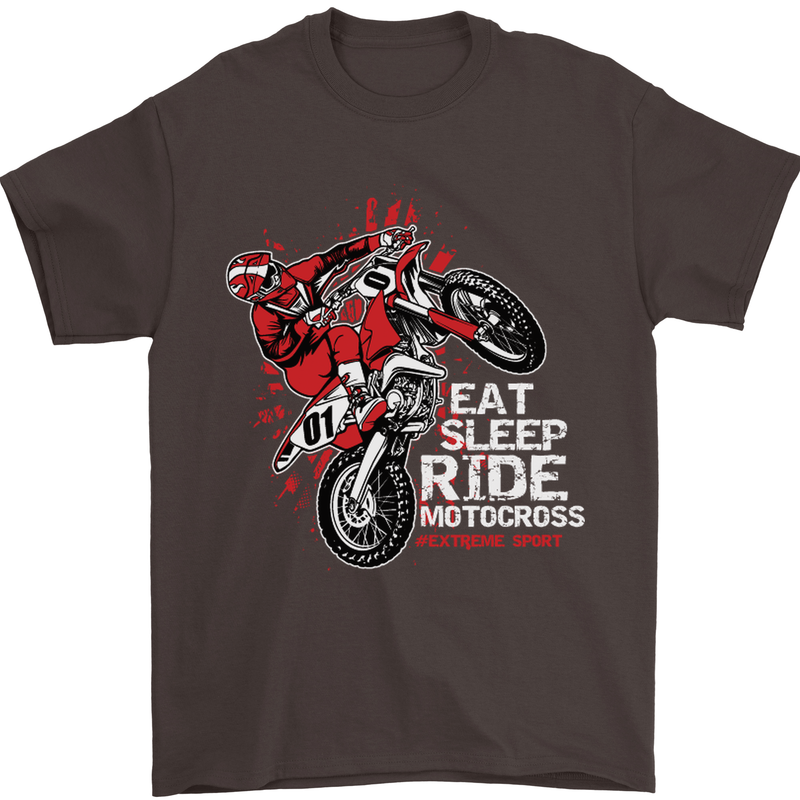 Eat Sleep Ride Motocross Dirt Bike MotoX Mens T-Shirt Cotton Gildan Dark Chocolate