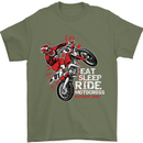 Eat Sleep Ride Motocross Dirt Bike MotoX Mens T-Shirt Cotton Gildan Military Green