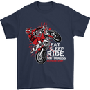 Eat Sleep Ride Motocross Dirt Bike MotoX Mens T-Shirt Cotton Gildan Navy Blue