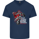 Eat Sleep Ride Motocross Dirt Bike MotoX Mens V-Neck Cotton T-Shirt Navy Blue