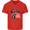 Eat Sleep Ride Motocross Dirt Bike MotoX Mens V-Neck Cotton T-Shirt Red