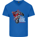 Eat Sleep Ride Motocross Dirt Bike MotoX Mens V-Neck Cotton T-Shirt Royal Blue