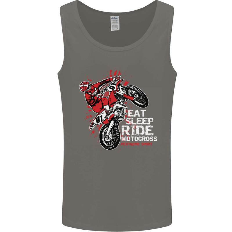 Eat Sleep Ride Motocross Dirt Bike MotoX Mens Vest Tank Top Charcoal