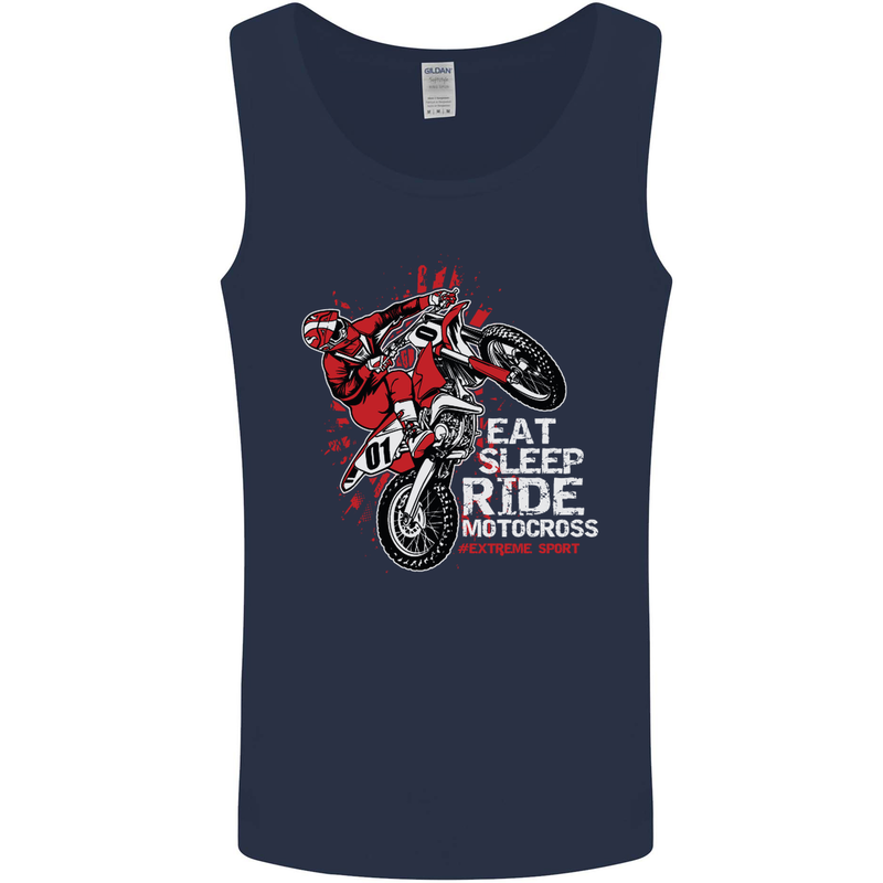 Eat Sleep Ride Motocross Dirt Bike MotoX Mens Vest Tank Top Navy Blue