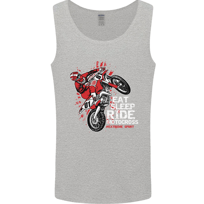 Eat Sleep Ride Motocross Dirt Bike MotoX Mens Vest Tank Top Sports Grey