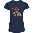 Eat Sleep Ride Motocross Dirt Bike MotoX Womens Petite Cut T-Shirt Navy Blue