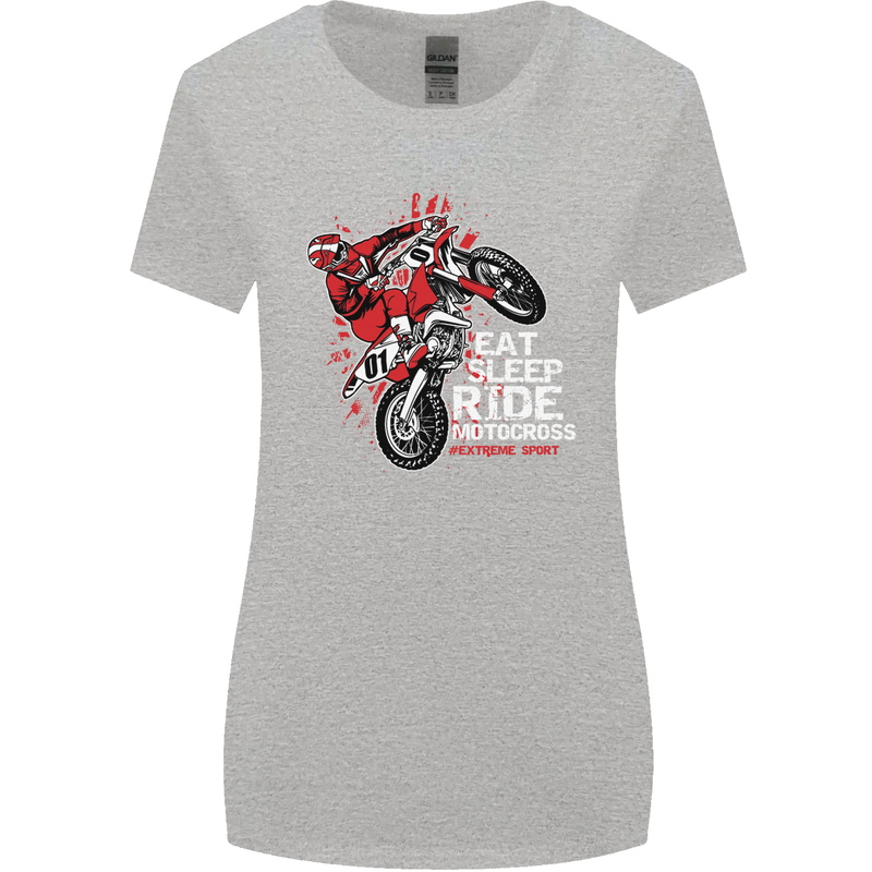 Eat Sleep Ride Motocross Dirt Bike MotoX Womens Wider Cut T-Shirt Sports Grey