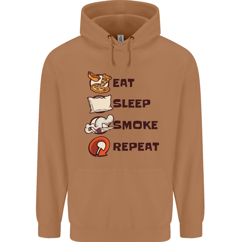 Eat Sleep Smoke Weed Repeat Drugs Cannabis Mens 80% Cotton Hoodie Caramel Latte