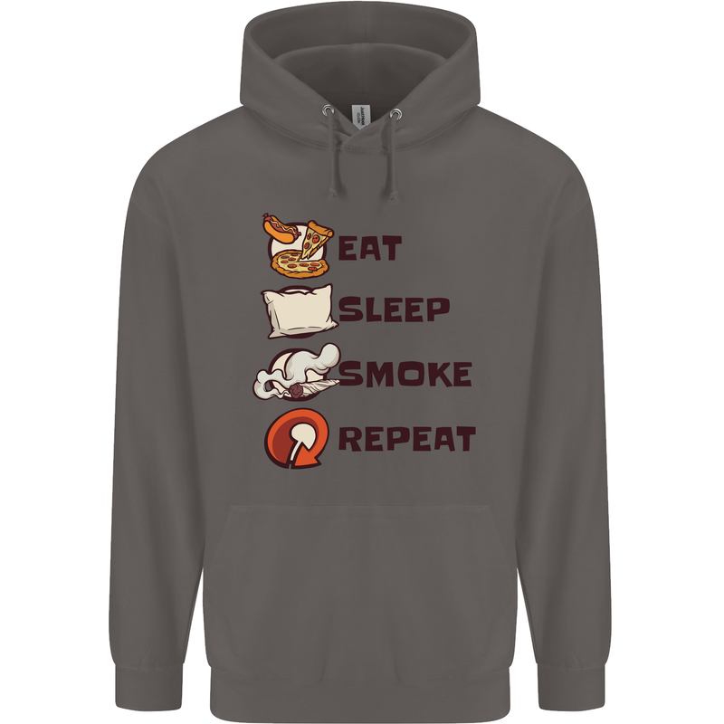 Eat Sleep Smoke Weed Repeat Drugs Cannabis Mens 80% Cotton Hoodie Charcoal
