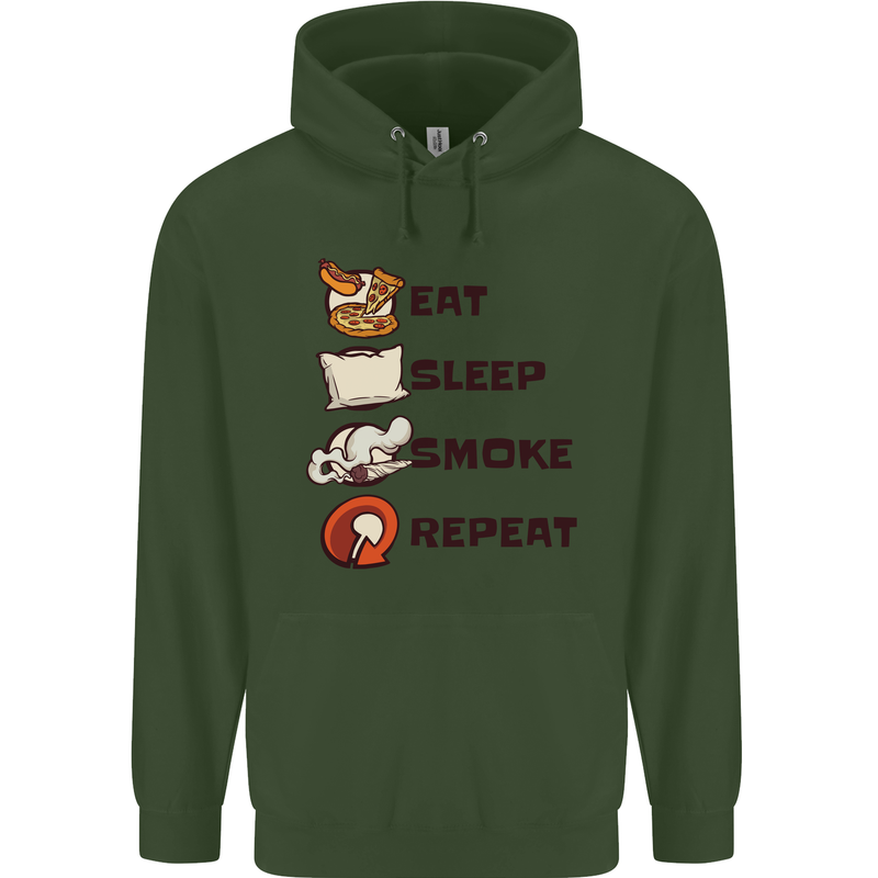 Eat Sleep Smoke Weed Repeat Drugs Cannabis Mens 80% Cotton Hoodie Forest Green