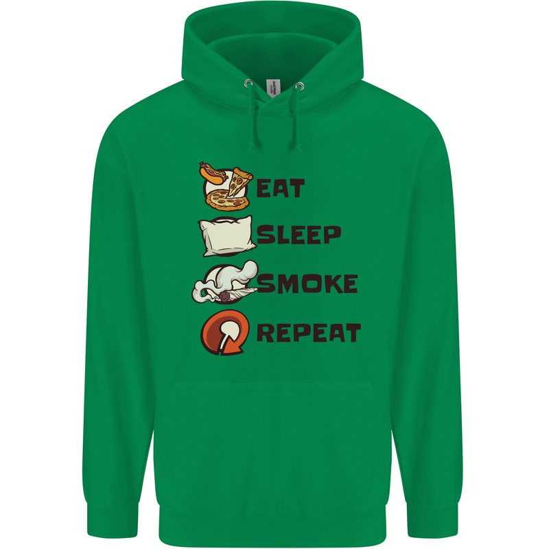 Eat Sleep Smoke Weed Repeat Drugs Cannabis Mens 80% Cotton Hoodie Irish Green