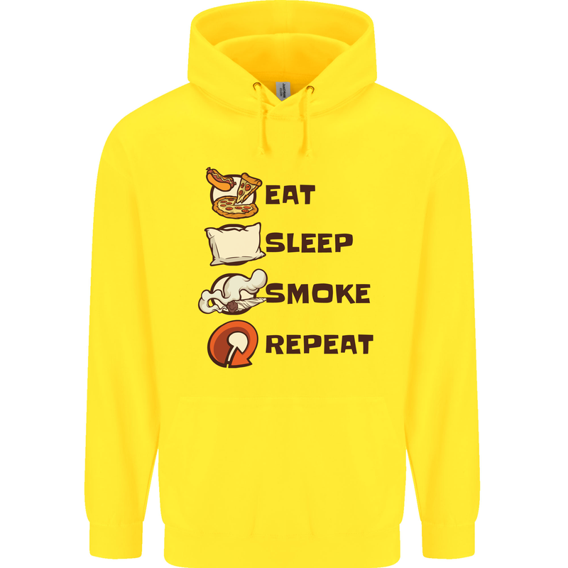Eat Sleep Smoke Weed Repeat Drugs Cannabis Mens 80% Cotton Hoodie Yellow