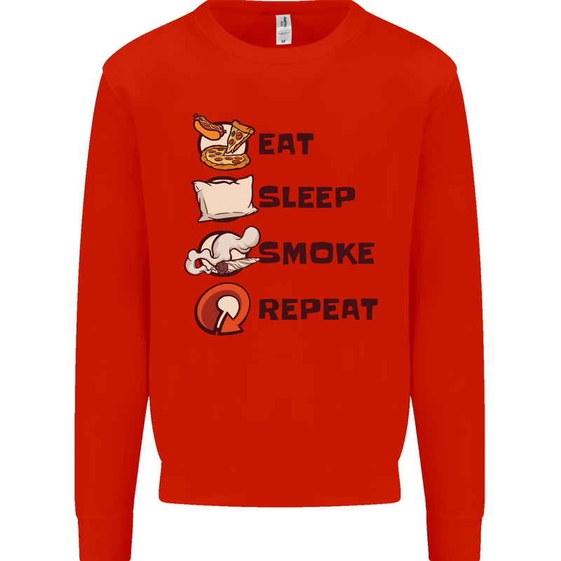 Eat Sleep Smoke Weed Repeat Drugs Cannabis Mens Sweatshirt Jumper Bright Red