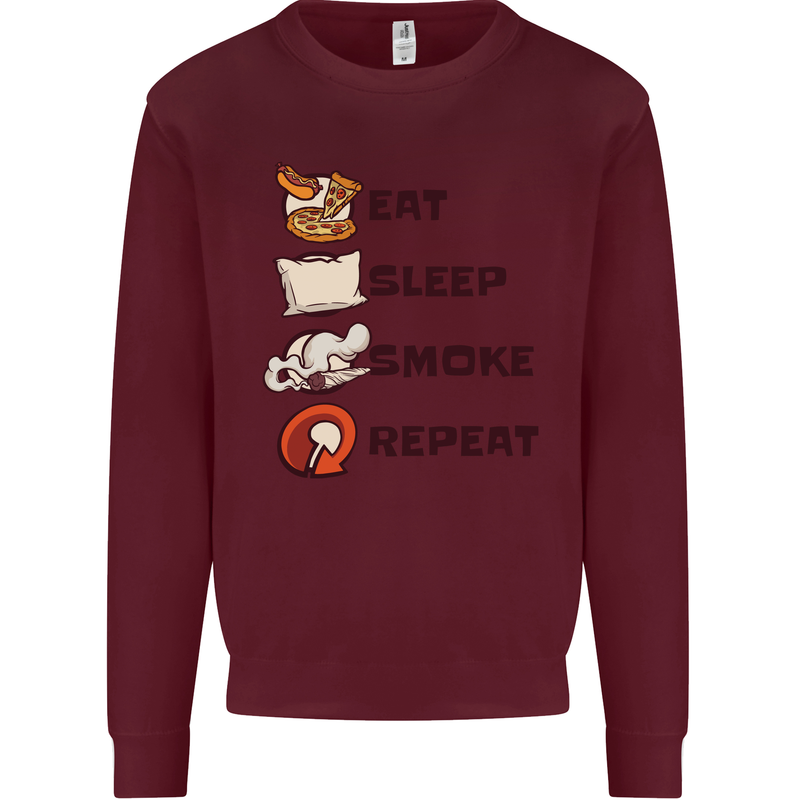 Eat Sleep Smoke Weed Repeat Drugs Cannabis Mens Sweatshirt Jumper Maroon