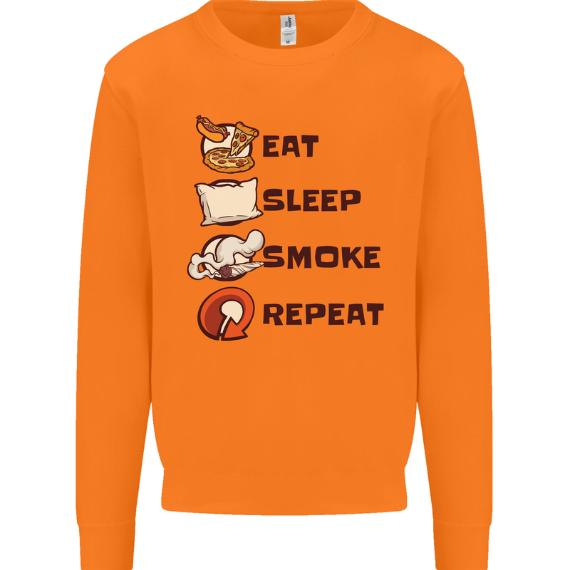 Eat Sleep Smoke Weed Repeat Drugs Cannabis Mens Sweatshirt Jumper Orange