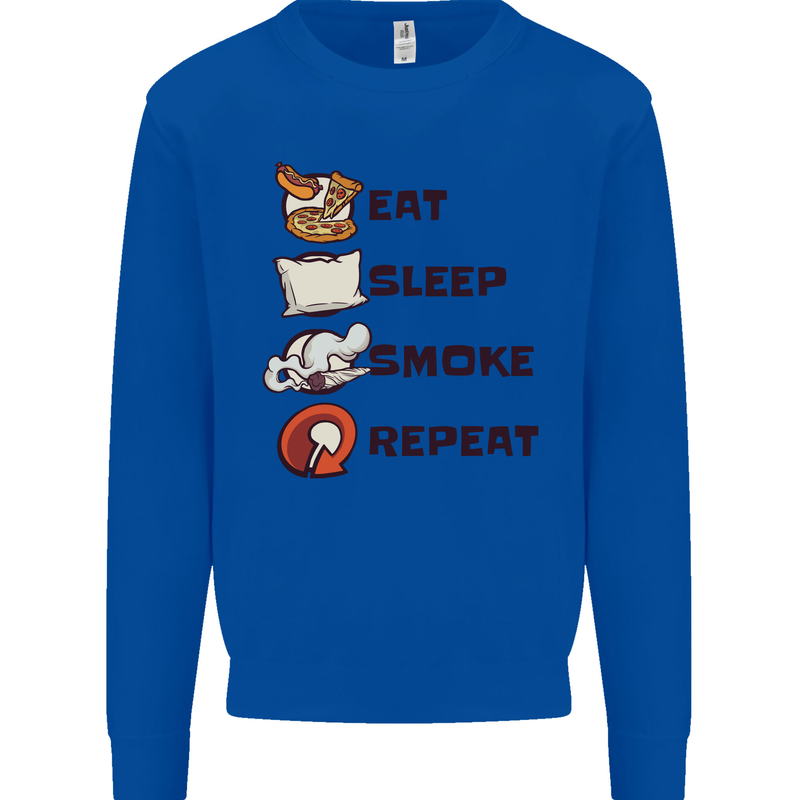 Eat Sleep Smoke Weed Repeat Drugs Cannabis Mens Sweatshirt Jumper Royal Blue