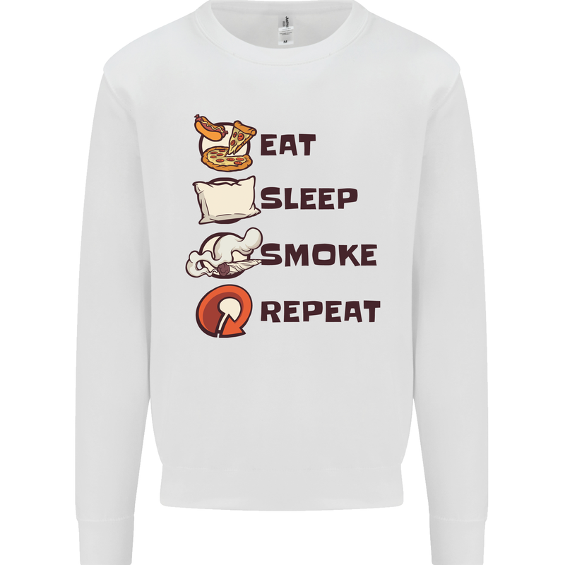 Eat Sleep Smoke Weed Repeat Drugs Cannabis Mens Sweatshirt Jumper White