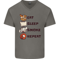 Eat Sleep Smoke Weed Repeat Drugs Cannabis Mens V-Neck Cotton T-Shirt Charcoal