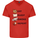 Eat Sleep Smoke Weed Repeat Drugs Cannabis Mens V-Neck Cotton T-Shirt Red