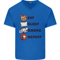 Eat Sleep Smoke Weed Repeat Drugs Cannabis Mens V-Neck Cotton T-Shirt Royal Blue