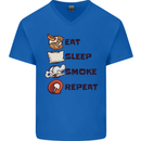 Eat Sleep Smoke Weed Repeat Drugs Cannabis Mens V-Neck Cotton T-Shirt Royal Blue