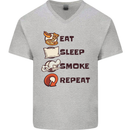 Eat Sleep Smoke Weed Repeat Drugs Cannabis Mens V-Neck Cotton T-Shirt Sports Grey