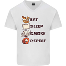 Eat Sleep Smoke Weed Repeat Drugs Cannabis Mens V-Neck Cotton T-Shirt White