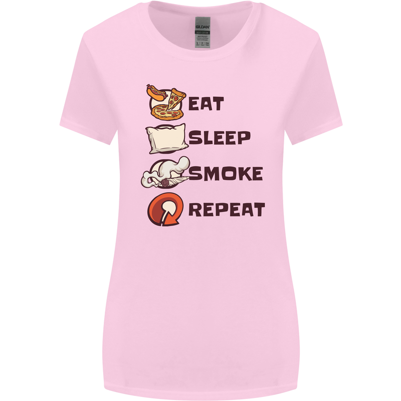 Eat Sleep Smoke Weed Repeat Drugs Cannabis Womens Wider Cut T-Shirt Light Pink