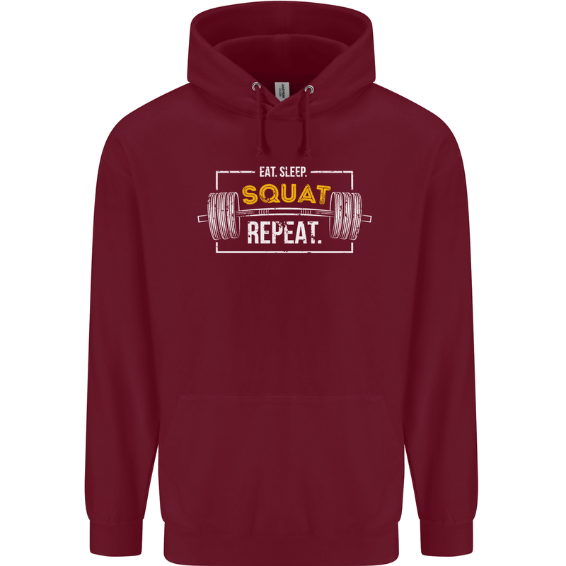 Eat Sleep Squat Repeat Gym Training Top Mens 80% Cotton Hoodie Maroon