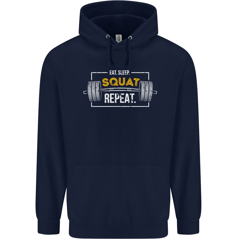 Eat Sleep Squat Repeat Gym Training Top Mens 80% Cotton Hoodie Navy Blue