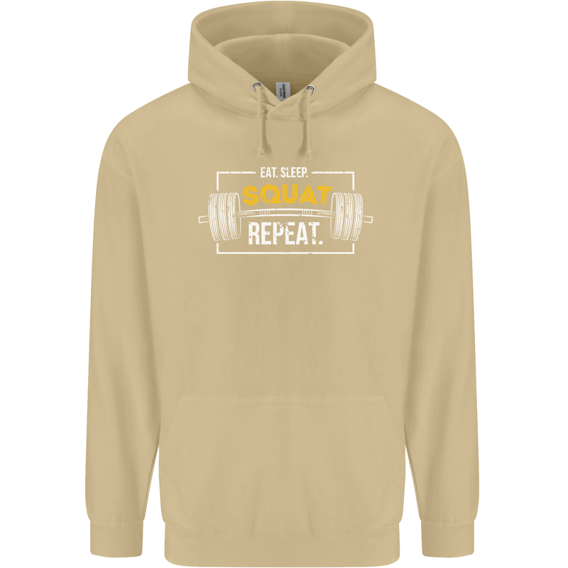 Eat Sleep Squat Repeat Gym Training Top Mens 80% Cotton Hoodie Sand
