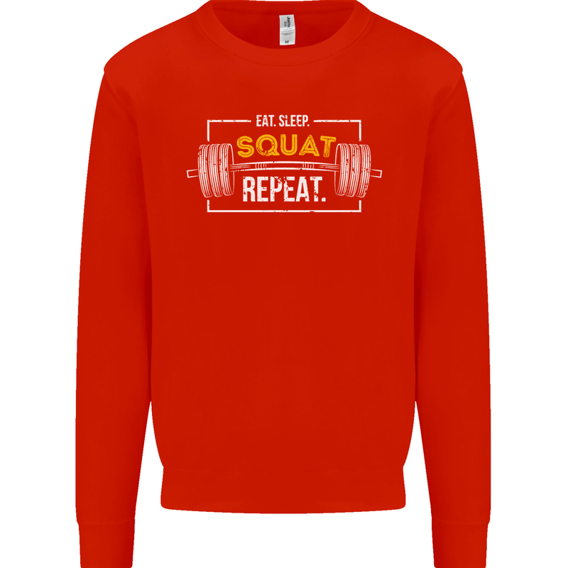 Eat Sleep Squat Repeat Gym Training Top Mens Sweatshirt Jumper Bright Red