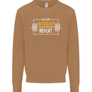 Eat Sleep Squat Repeat Gym Training Top Mens Sweatshirt Jumper Caramel Latte
