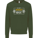 Eat Sleep Squat Repeat Gym Training Top Mens Sweatshirt Jumper Forest Green