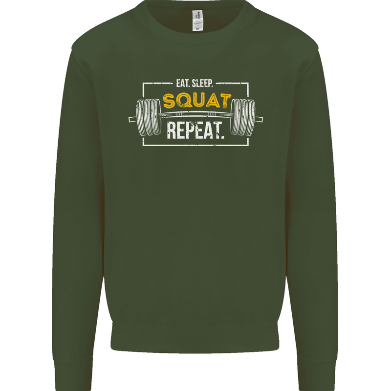 Eat Sleep Squat Repeat Gym Training Top Mens Sweatshirt Jumper Forest Green