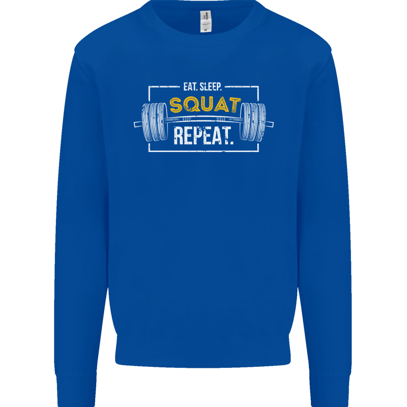 Eat Sleep Squat Repeat Gym Training Top Mens Sweatshirt Jumper Royal Blue