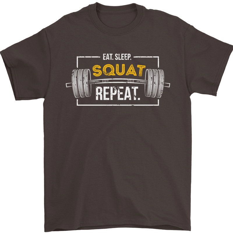 Eat Sleep Squat Repeat Gym Training Top Mens T-Shirt Cotton Gildan Dark Chocolate