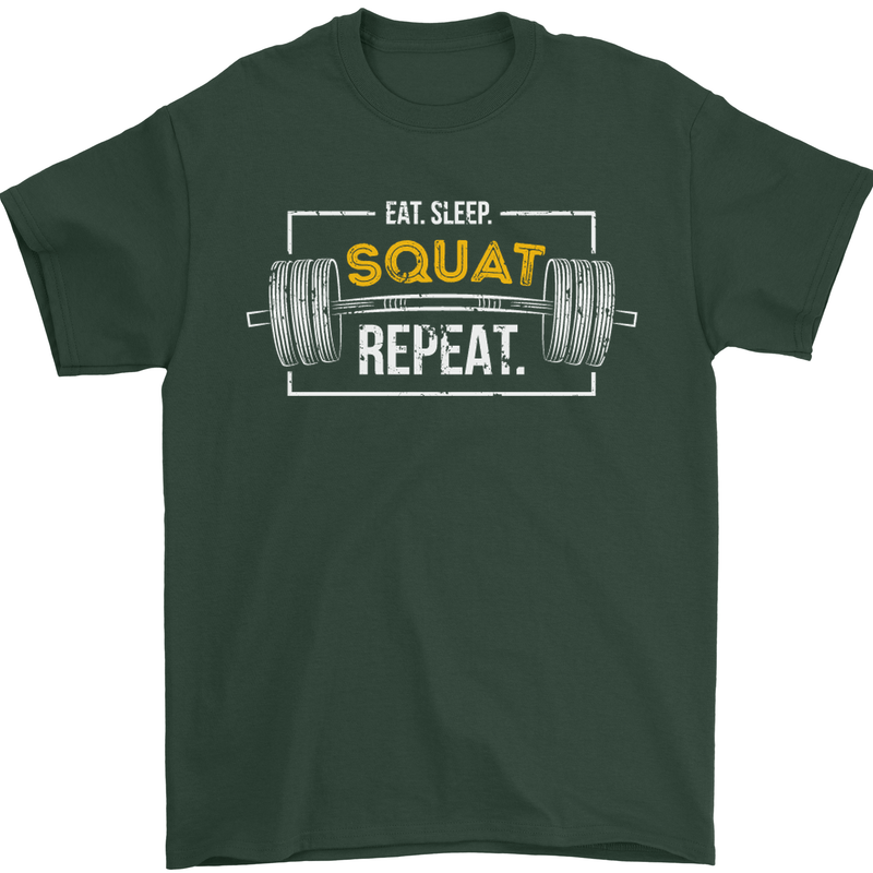 Eat Sleep Squat Repeat Gym Training Top Mens T-Shirt Cotton Gildan Forest Green