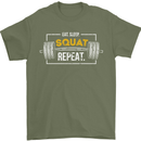 Eat Sleep Squat Repeat Gym Training Top Mens T-Shirt Cotton Gildan Military Green